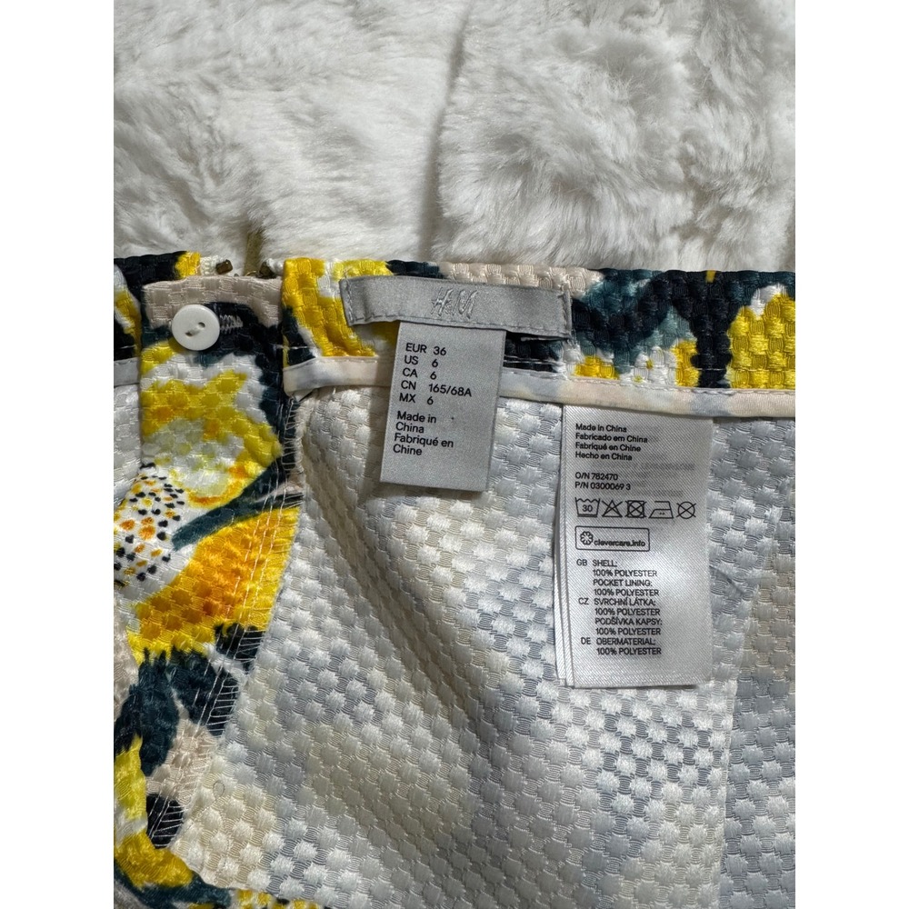 Yellow Floral Jacquard Skater Skirt Womens 6 Cottagecore Fit Flare Spring Retro - Picture 6 of 6